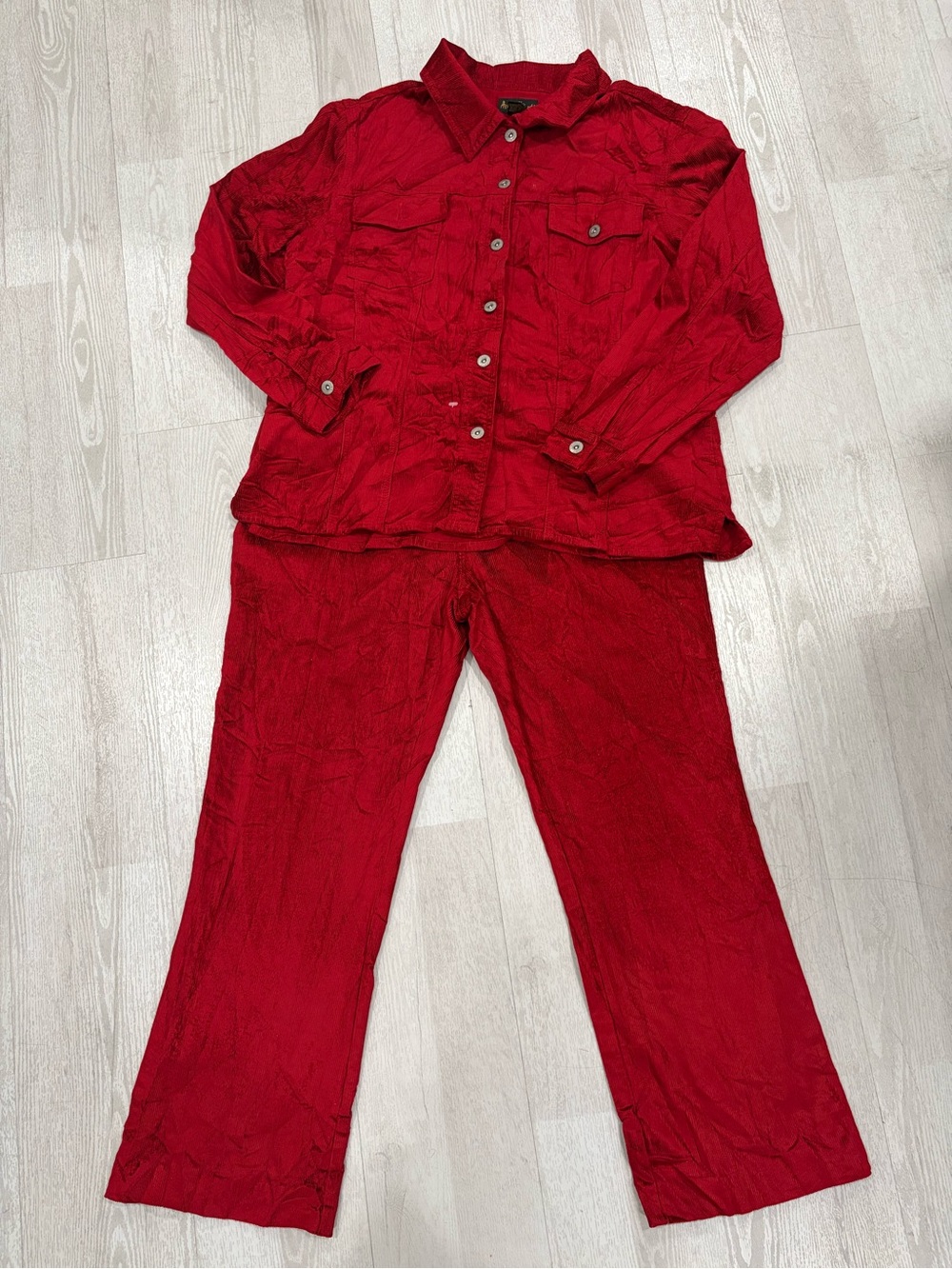 Red Ashley Stewart Women’s Red Corduroy 2-Piece Suit Set (Jacket 16 / Pants 14)